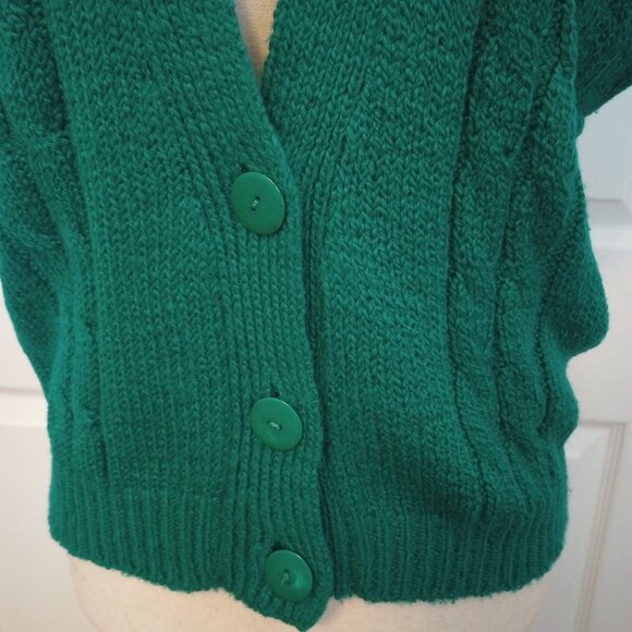 Vintage Kelly Green Cable Knit Sweater Vest sz L Petite - Picture 3 of 11